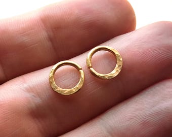 24k Gold Hoop - 16 gauge Hammered Piercing Ring - Septum, lip, naval, tragus, conch, rook