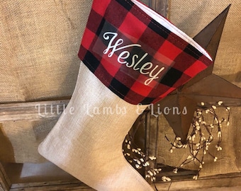 Buffalo Plaid Burlap Stockings