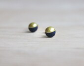 tiny wooden stud earrings navy blue gold dipped // wood post earring studs - 6 mm // everyday jewelry, eco-friendly, stud earrings
