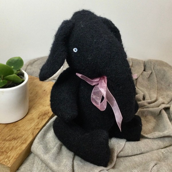 Small black character elephant. Dementia friendly character. Handmade jointed artist elephant for adult bear collectors. Eloise Elephant.