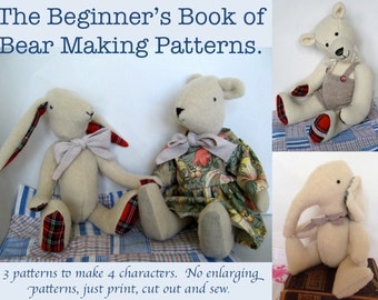 Beginner's Book of Bear Making Patterns - Stuffed Bear Pattern - Artist Bear Patterns for Beginners.  Downloadable Soft Toy Patterns to Sew.