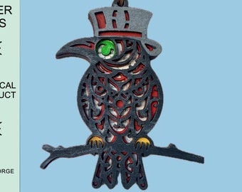Steampunk Raven Crow svg laser file, Halloween sign, multi layered wall hanging, 3D decor Christmas ornament, easy to paint-instant download