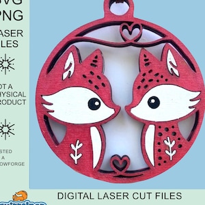 File laser SVG con coppia di volpi innamorate, ornamento scandinavo, grazioso San Valentino, cartello per matrimonio, decorazione per cameretta con animali, arazzo da parete multistrato 3D