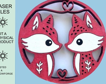 Fox Couple Love SVG laser file, Scandinavian Ornament, Cute Valentine's Day, Wedding Sign, Animal Nursery Decor, 3D Multi Layer Wall Hanging