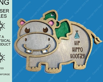 Hippopotamus svg file, Multi Layered Ornament, DIY Gift Tag, Friendship Card, Glowforge Laser, Easy to Paint, Cute Hippo, Fun Silly Greeting