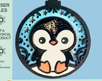 Baby Penguin Laser svg File, Easy Paint 2 Layered Christmas Ornament, Cute Bauble, Adorable Nursery Sign,  Kawaii Chick Wall hanging Decor
