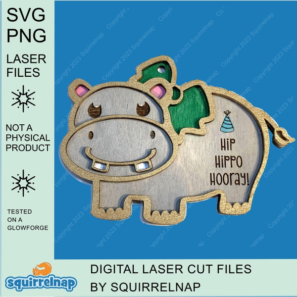 Hippopotamus svg file, Multi Layered Ornament, DIY Gift Tag, Friendship Card, Glowforge Laser, Easy to Paint, Cute Hippo, Fun Silly Greeting