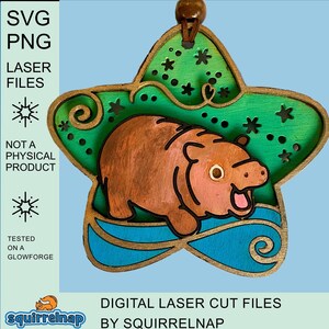 Moo Deng Pygmäen Nilpferd Digitale LaserSvg Datei, entzückende geschichtete Baby Nilpferd 2024 Weihnachtsverzierung, Kawaii Wandbehang, niedliches 3D Zeichen