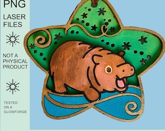 Moo Deng Pygmy Hippo Digital Laser Svg File, Adorable Layered Baby Hippopotamus 2024 Christmas Ornament, Kawaii Wall Hanging, Cute 3D Sign