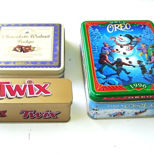 Juego de latas de galletas o alimentos de 3, recipientes decorativos, almacenamiento de recuerdos, latas de alimentos reciclados, latas de alimentos recicladas, latas de galletas pequeñas, almacenamiento