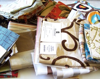 Fabric Sample or Swatches 100 Pieces in Different Prints and Colors, Upholstery Fabric Swatches, Vintage Salesman Textile Samples