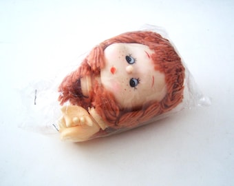 Red Hair Doll Head with Freckles and Hands, Vintage Doll Making, Doll Craft Supplies, Soft Body Doll Crafts, Small Doll Head