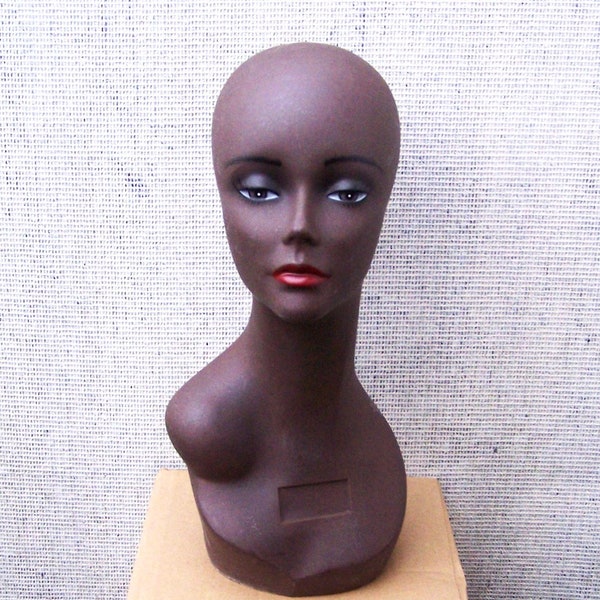 Glam Mannequin Kopf oder Büste im dunklen Hautton, Afro-Amerikanische Mannequin Büste, Erwachsene weibliche Büste, Cosmetology Büste, Hut-Display
