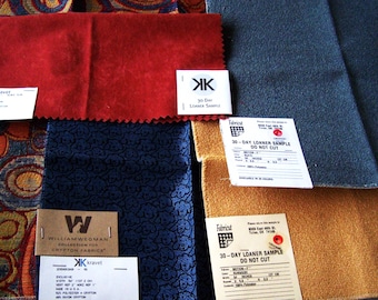 Échantillon de tissu ou carrés de 6 grandes pièces dans différents imprimés et couleurs, échantillons de tissu d'ameublement, échantillons de textile pour vendeur vintage