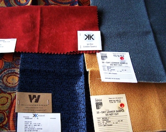 Fabric Sample or Swatch Squares 6 Large Pieces in Different Prints and Colors, Upholstery Fabric Swatches, Vintage Salesman Textile Samples