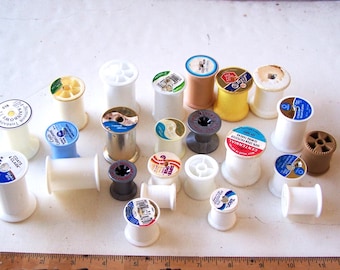 Empty Plastic Thread Spools Lot of 25, Sewing Notions, Craft and Art Supplies, Kids Toys, Recycled Sewing Supplies, American Product
