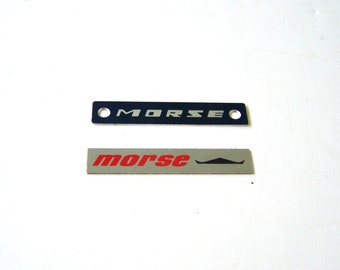Morse-Nähmaschinen-Emblem-Platten, 2er-Set, Vintage-Morse-Markenschilder, antike Morse-Namensschilder, Nähmaschinenteile