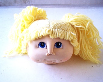 Doll Baby Doll Head by Martha Nelson Thomas, Doll Supply, Vintage Doll Head, Craft Supply, Mop Dolls, Doll Head Yarn Hair, Blonde Hair Doll