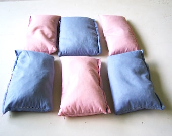 Cornhole Bean Bags Used Set of Six, Small Bean Bags, Lawn Games, Rice Filled Bags, Bean Bag Toss