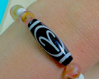 Pulsera elástica de piedras preciosas: ágata mate redonda howlita hueso plateado Astrología Aries (Aries).