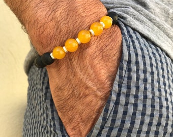 Pulsera elástica para hombre con cuentas de piedras preciosas: ónix, ágata (Baum).
