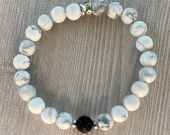 Pulsera elástica de cuentas para hombre, Howlita, lava blanca (Xanh)