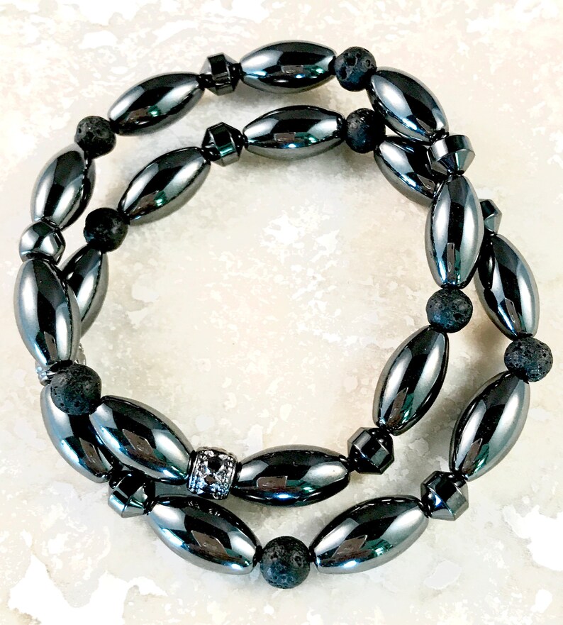 Pip . Men/'s stretchy gemstone bead bracelet- Lava Hematite