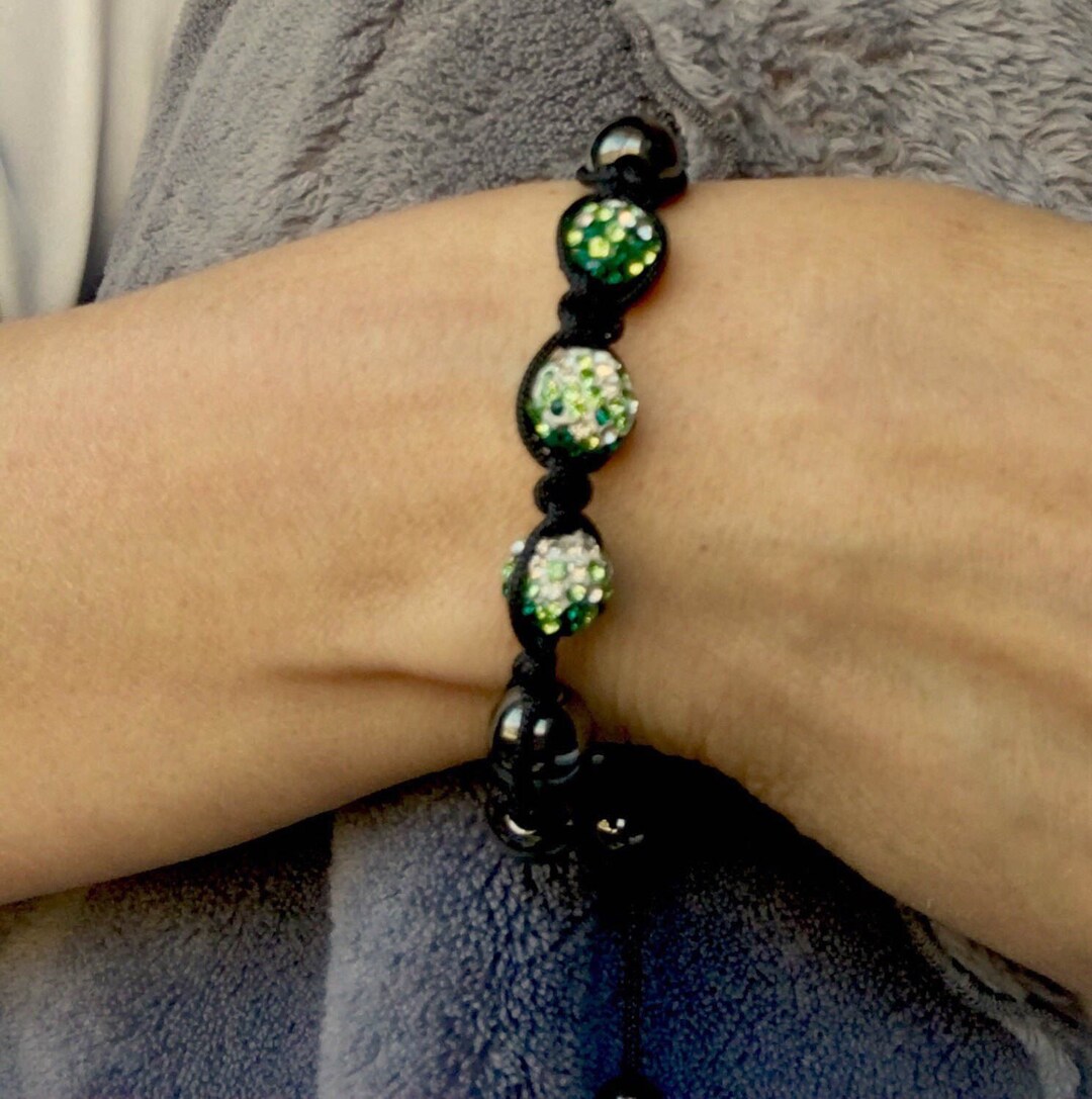 Unisex Adjustable Green Crystal Bead Shamballa Bracelet go Green