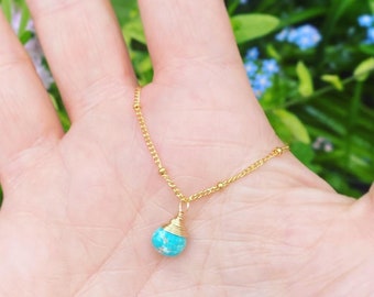 Minimalist Sleeping Beauty Turquoise Necklace, Sterling Silver Saturn Chain