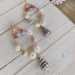 Aquamarine Gemstone Shell Earrings, Silver Puka Shell Hoops