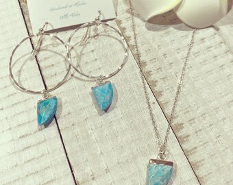 Turquoise Hoop Earrings and Necklace Set