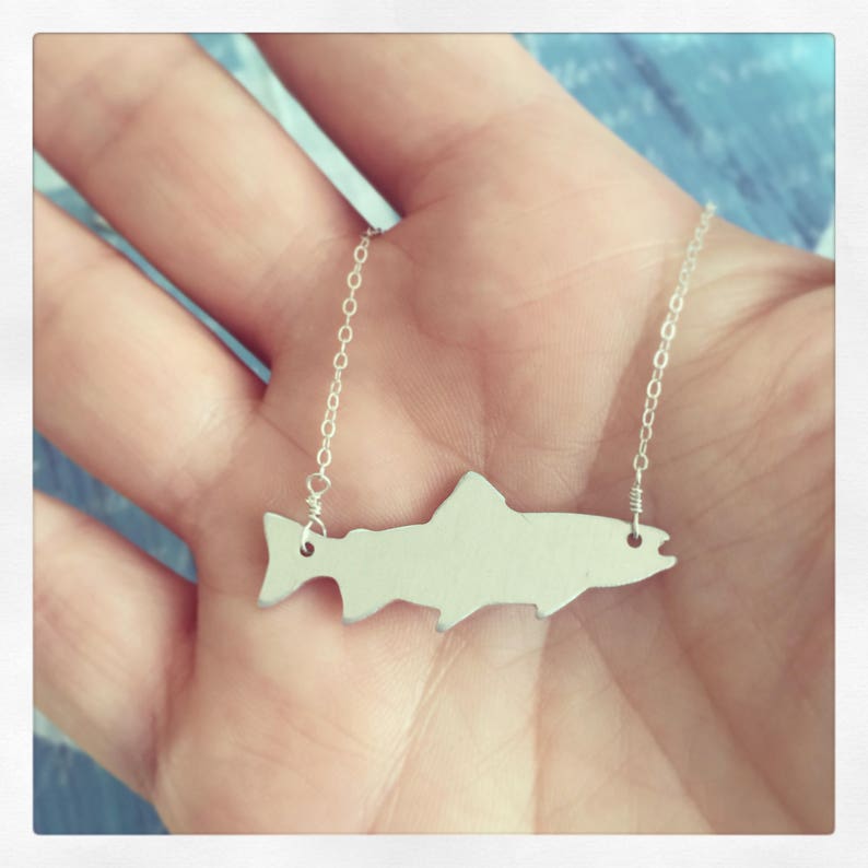 Aluminum Salmon Necklace, Sterling Silver Chain, Alaska Jewelry image 4