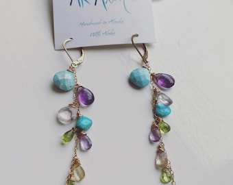 Gemstone Dangle Earrings, Amazonite, moonstone, Amethyst Earrings,