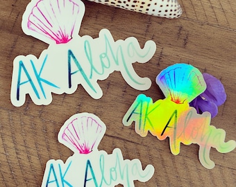 AK Aloha Shell Sticker, Holographic Vinyl Decal