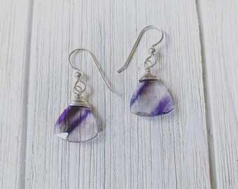 Silver Fluriote Gemstone Earrings, Simple Purple Jewelry