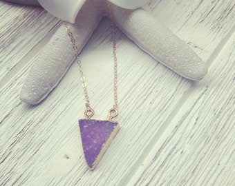 Purple Druzy Triangle Necklace, 14K Goldfill Chain