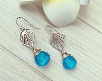 Palm Earrings, Chalcedony Earrings