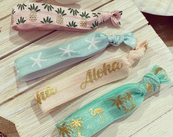 Tropical Hair Ties, Aloha Pineapple Print, Set of 4