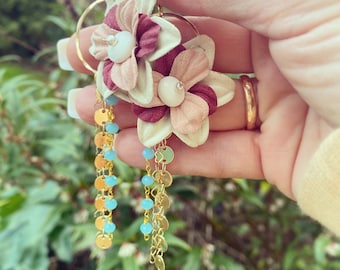 Hawaii Flower Hoops with Pearls