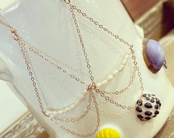 Gold Chain Dangle Earrings, Freshwater Pearl Dangles