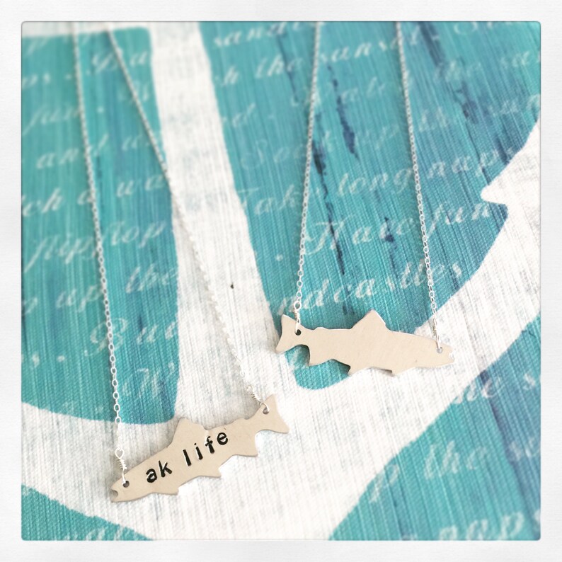 Aluminum Salmon Necklace, Sterling Silver Chain, Alaska Jewelry image 3