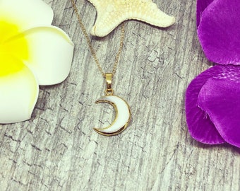 Crescent Moon Shell Necklace, 24k Gold Plated, 18 inch Chain