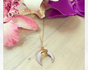 Gold Plated Half Moon Shell Necklace, 14k Goldfill Chain