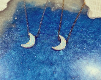 Opal Crescent Moon Necklace, Sterling Silver