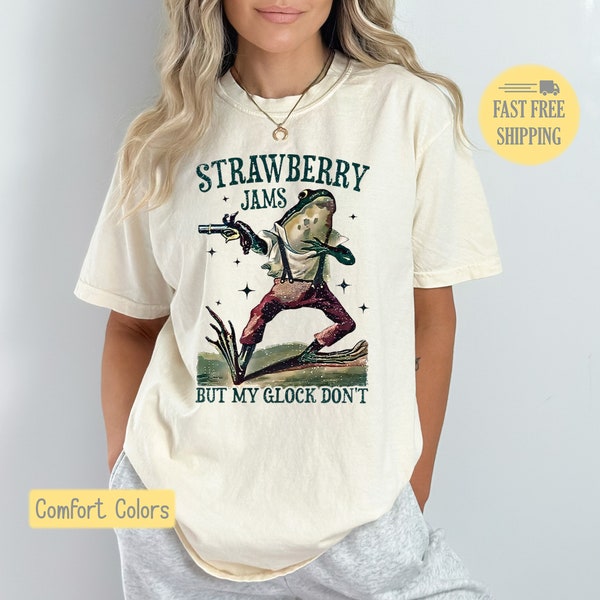 Strawberry Jams But My Glock Don't Shirt, Western Frog Graphic Tee, Gun Tee, Strawberry Jam Sweatshirt, Western Sweatshirt, Vintage Pullover