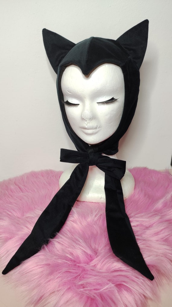 Cuffia a forma di pipistrello in cotone vellutato in stile gotico vintage