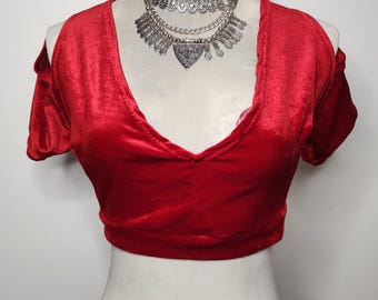 Ready for sale bright red stretch velvet choli M-L
