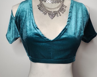 Ready for sale blue teal stretch velvet choli S-M
