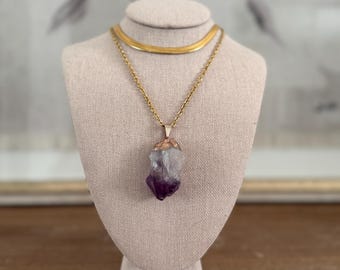 Raw Amethyst Crystal Necklace: Gold Plated February Birthstone