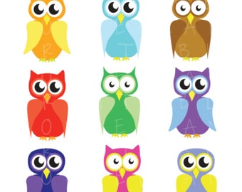 Owl clip art - 9 images of colourful owls - 300 dpi .png file